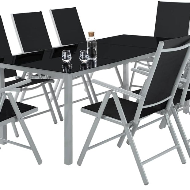 Muebles Jardín Exterior 9 Piezas, Estructura de Aluminio, Mesa y Sillas Terraza Impermeables