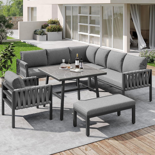 Juego de muebles de jardín de cuerda con estructura de hierro galvanizado