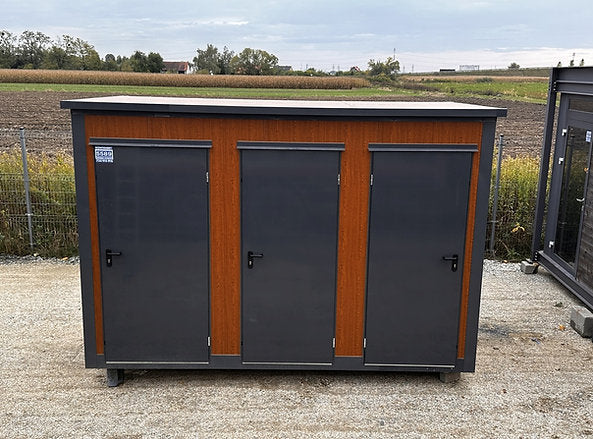 Contenedor Sanitario 3 Cabinas – WC, Lavabo y Calentador Integrados para Obras y Eventos