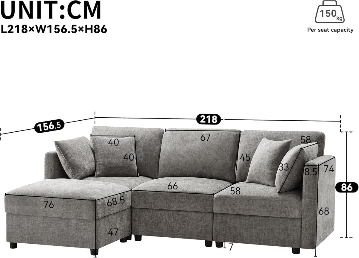 Sofá de esquina en forma de L con reposapiés, sofá cama convertible de 3 plazas