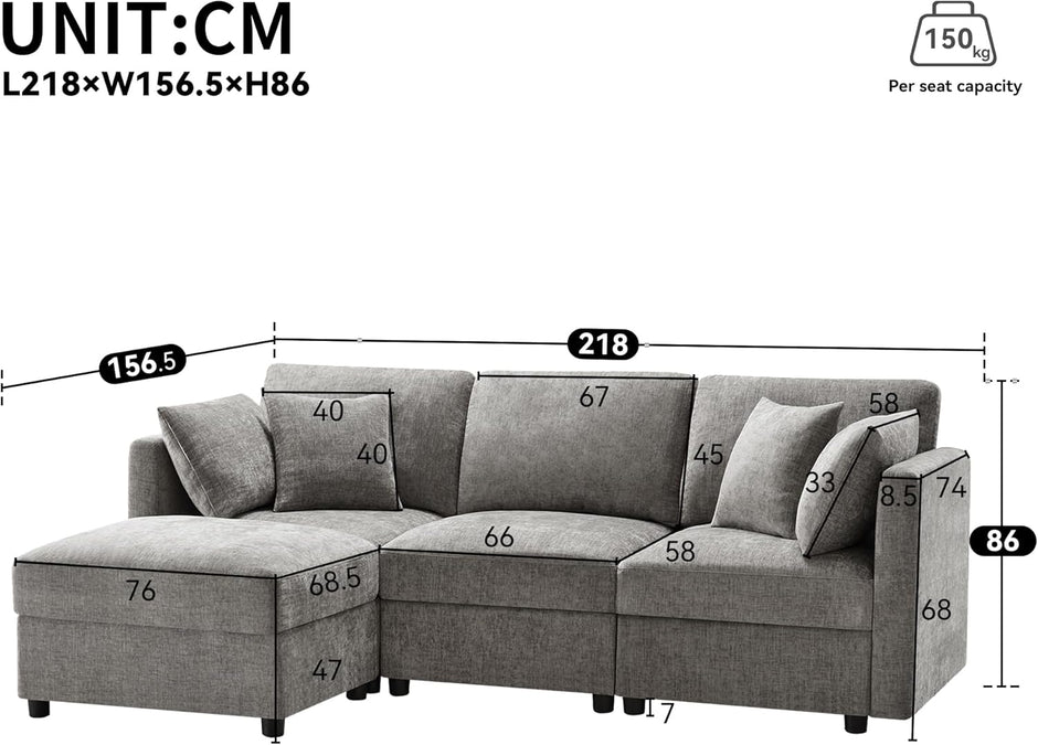 Sofá de esquina en forma de L con reposapiés, sofá cama convertible de 3 plazas