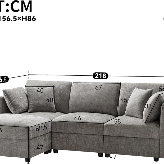 Sofá de esquina en forma de L con reposapiés, sofá cama convertible de 3 plazas