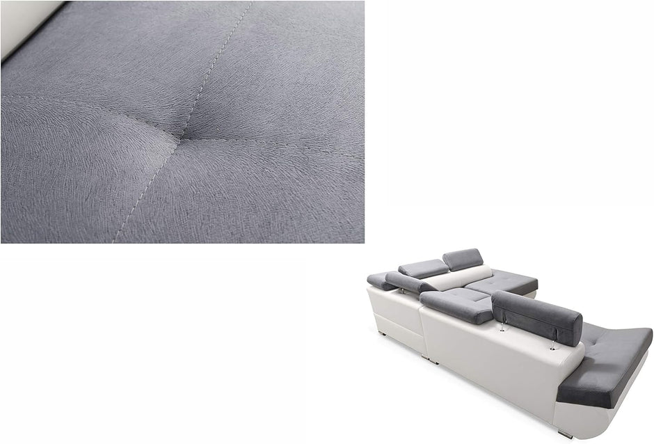 Sofá Esquinero Cama - con Cajón - 2 Cojines - Reposacabezas Ajustables