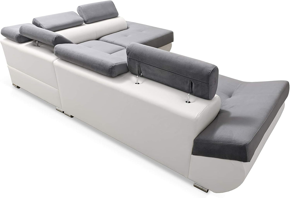 Sofá Esquinero Cama - con Cajón - 2 Cojines - Reposacabezas Ajustables