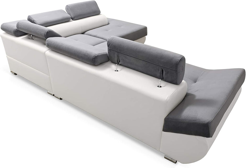 Sofá Esquinero Cama - con Cajón - 2 Cojines - Reposacabezas Ajustables