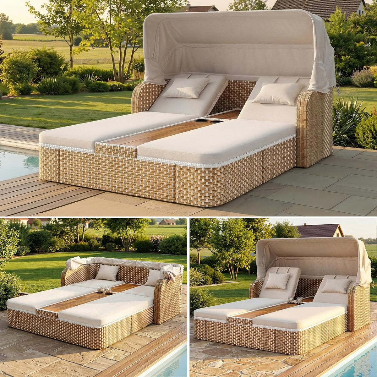 Muebles de terraza resistentes a la intemperie, incluye sofá, taburete, sillón y mesa