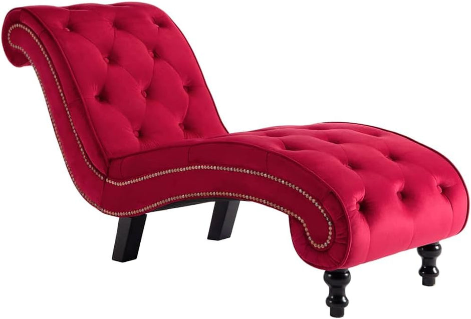 Tumbona roja de terciopelo 145 x 52 x 77 cm (largo x ancho x alto)
