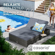 Tumbona Doble Jardín 200x115cm 2 Mesas Plegable Cojín Poliratán Resistente Intemperie 7 Posiciones Gris Antracita