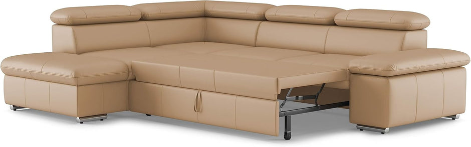 Sofá Cama Valerie de Piel auténtica con otomana/sofá esquinero con función de Cama