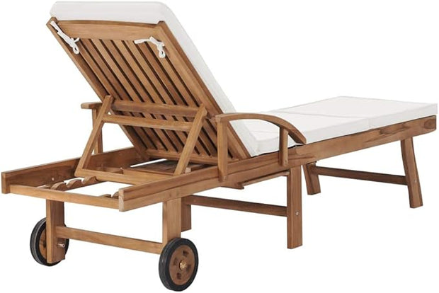 Tumbonas con cojín 2 uds Madera Maciza de Teca Crema Tumbonas Jardin Exterior