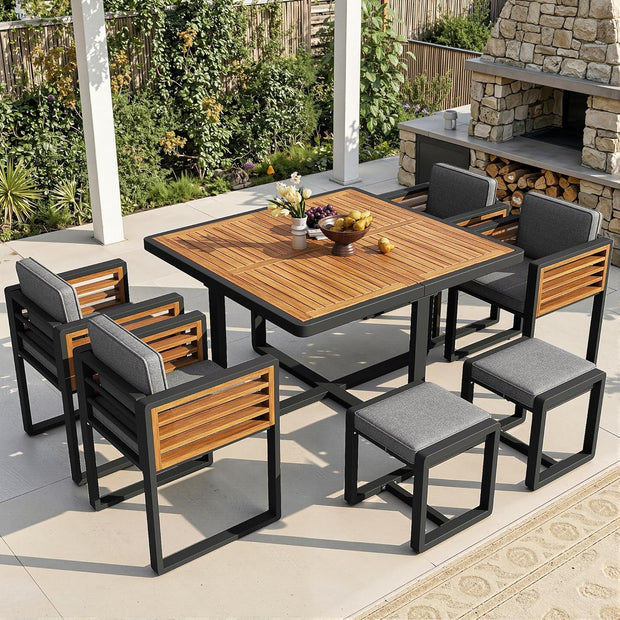 Juego de muebles de jardín, 6 sillas con mesa, muebles de terraza