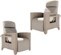 Tumbona de Relax y Juego de Mesa Auxiliar, Sillón de Ratán, Respaldo Ajustable, con Cojín Grueso