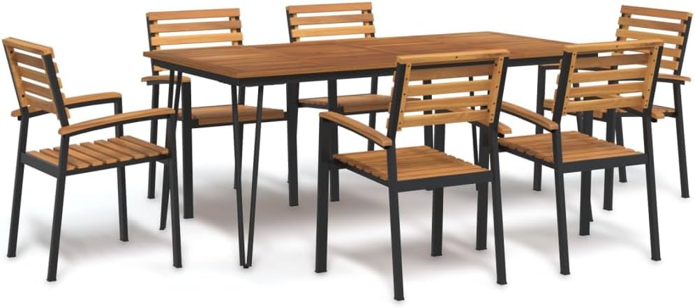 Jardin Exterior Aluminio y Acacia Mesa y 6 Sillas Juego de Comedor de Jardin 7 pzas
