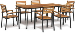 Jardin Exterior Aluminio y Acacia Mesa y 6 Sillas Juego de Comedor de Jardin 7 pzas