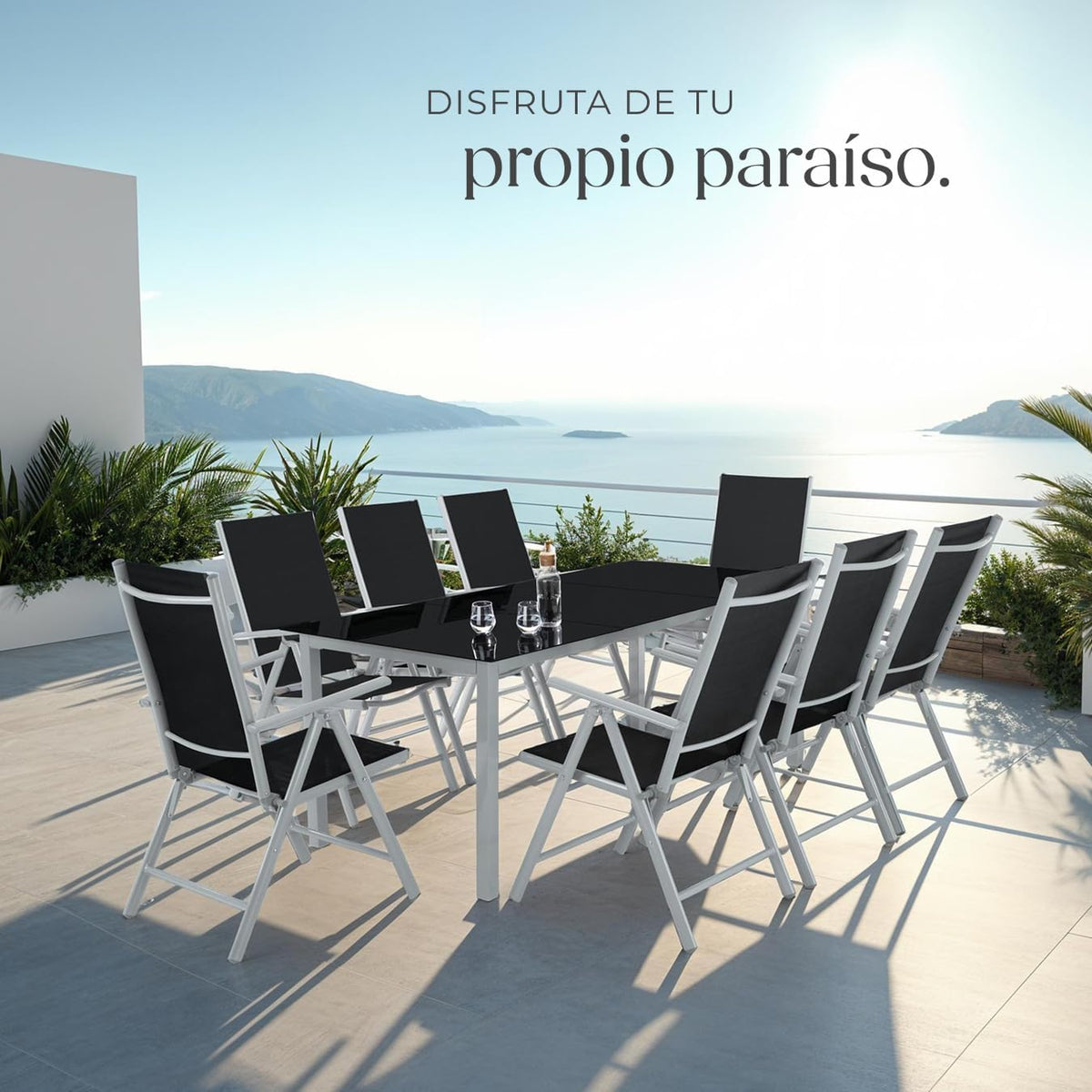 Muebles Jardín Exterior 9 Piezas, Estructura de Aluminio, Mesa y Sillas Terraza Impermeables