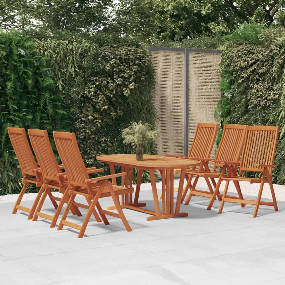 Juego de comedor de jardín de 7 piezas de madera maciza de eucalipto