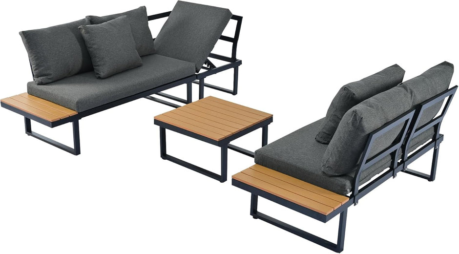 Jardin Exterior con Función Reclinable Ajustable y Respaldo Cómodo, Muebles Jardin Exterior 4 Piezas
