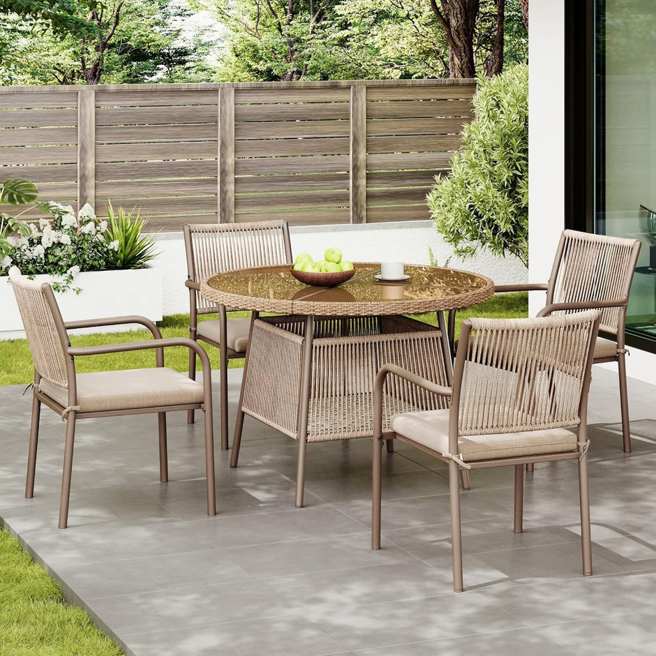 Conjunto Mesa y Sillas Jardin Muebles Jardin Exterior 5 Piezas con 4 Sillones y Tablab Redonda