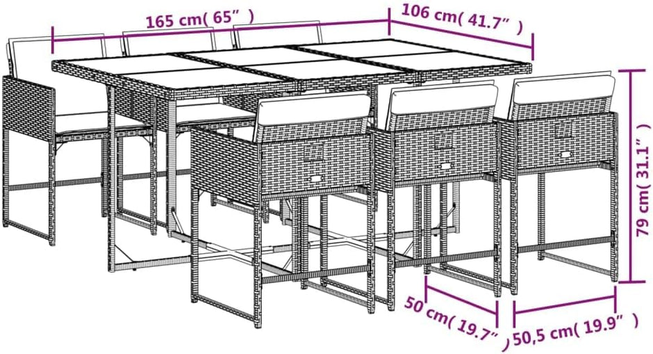 Mesa Jardin Exterior con 6 Sillas, Mesa y Sillas De Comedor De Ratán, Gris 7 pzas Type-98