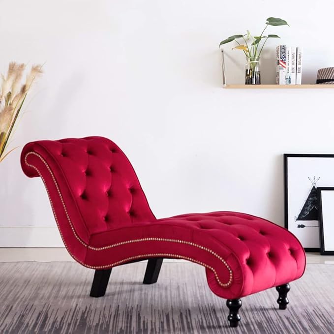 Tumbona roja de terciopelo 145 x 52 x 77 cm (largo x ancho x alto)