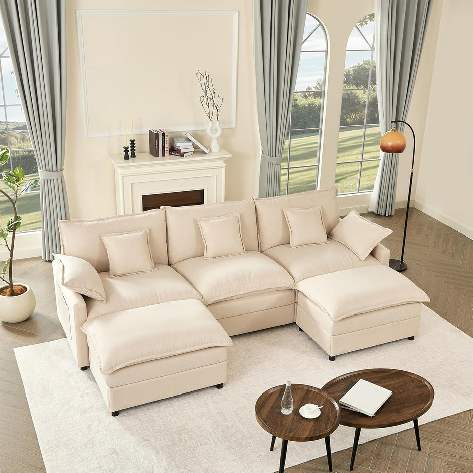 Sofá Modular en Forma de U,Set of sofá de Esquina de 3 plazas con Taburete