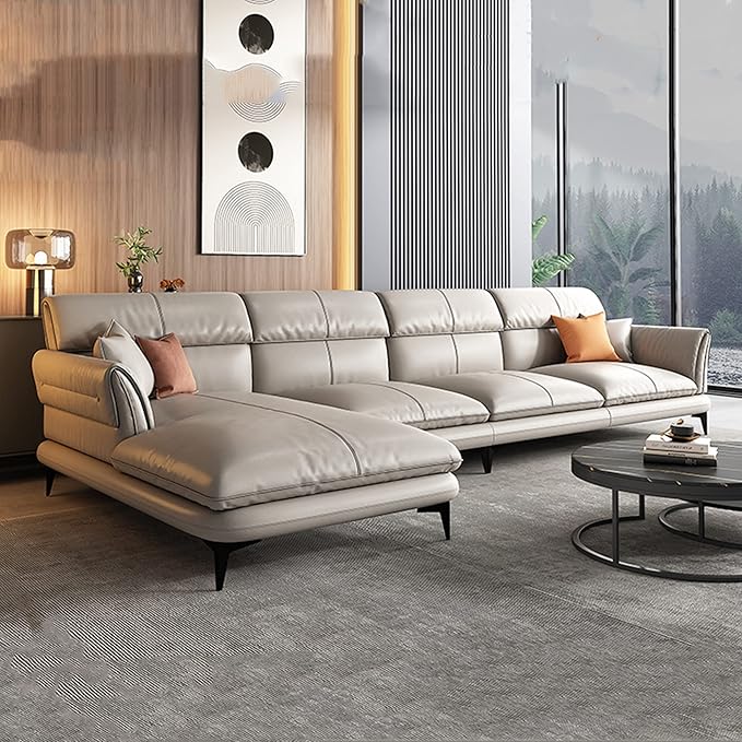 Sofá de piel en forma de L, sofá cama de 3 plazas con divan