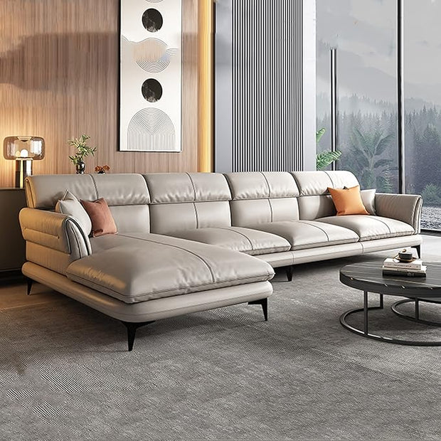 Sofá de piel en forma de L, sofá cama de 3 plazas con divan