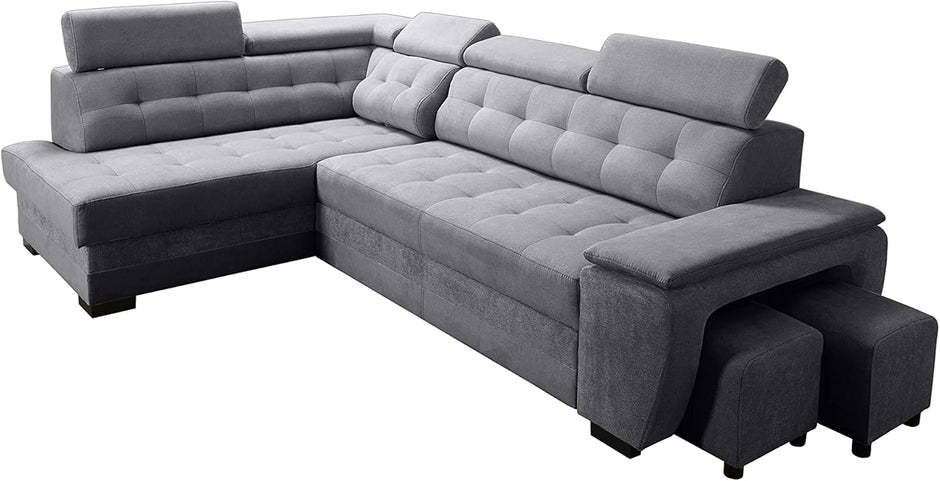 Sofá Esquinero Cama - con Cajón - 2 Otomanas - Reposacabezas