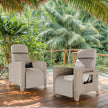 Tumbona de Relax y Juego de Mesa Auxiliar, Sillón de Ratán, Respaldo Ajustable, con Cojín Grueso