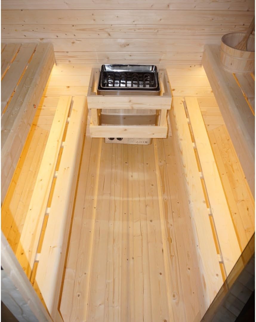 Sauna exterior y cabina de infrarrojos para 6 personas, 210 × 180 × 210 cm, horno Harvia de 8 kW