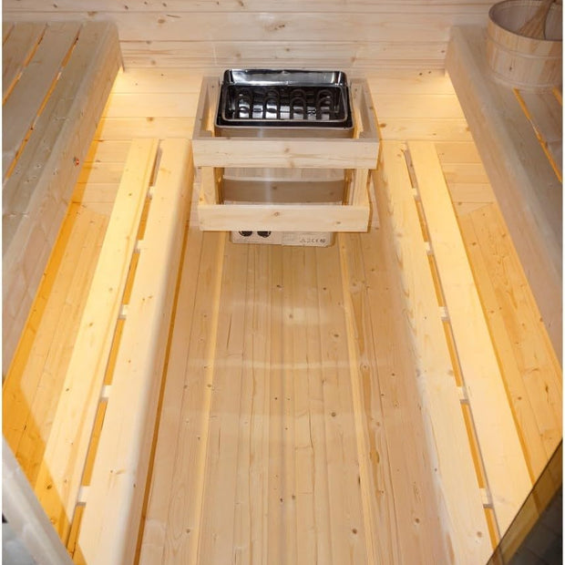 Sauna exterior y cabina de infrarrojos para 6 personas, 210 × 180 × 210 cm, horno Harvia de 8 kW