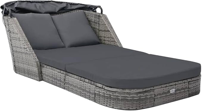 Tumbona con Capota de ratán sintético Gris Antracita,Mobiliario,Muebles de jardín, Antracita,49496