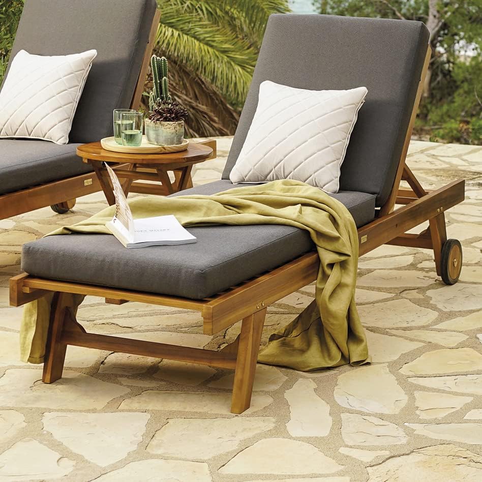 Pack 2 tumbonas para jardín con Ruedas, Reclinable, Madera Teca Grado A, Medidas 65x200x35 cm