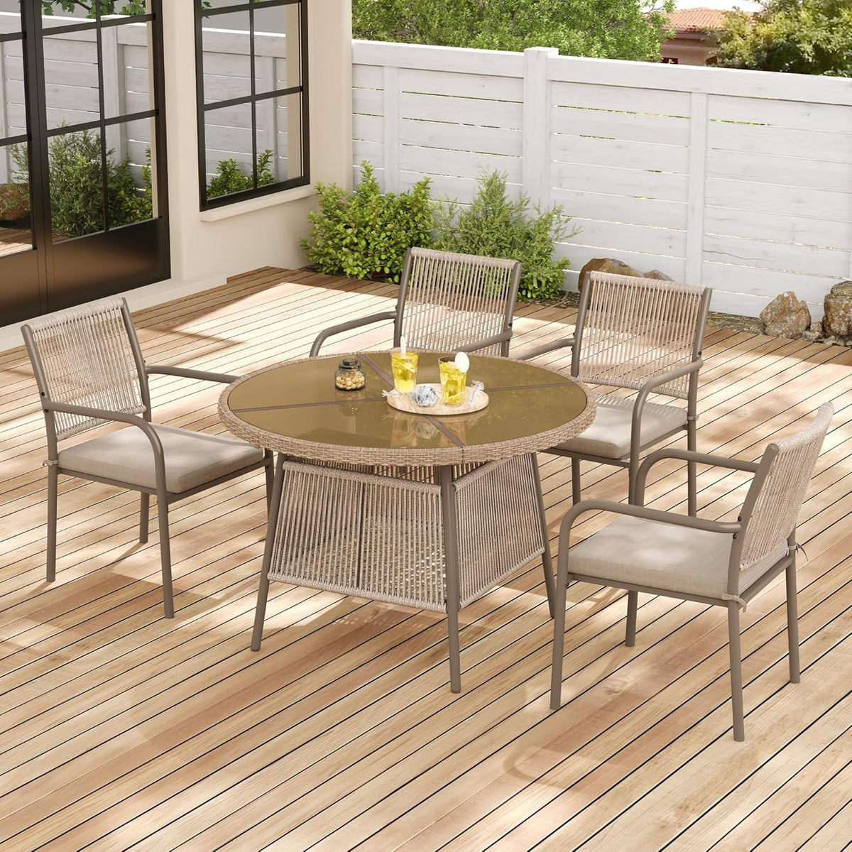 Conjunto Mesa y Sillas Jardin Muebles Jardin Exterior 5 Piezas con 4 Sillones y Tablab Redonda