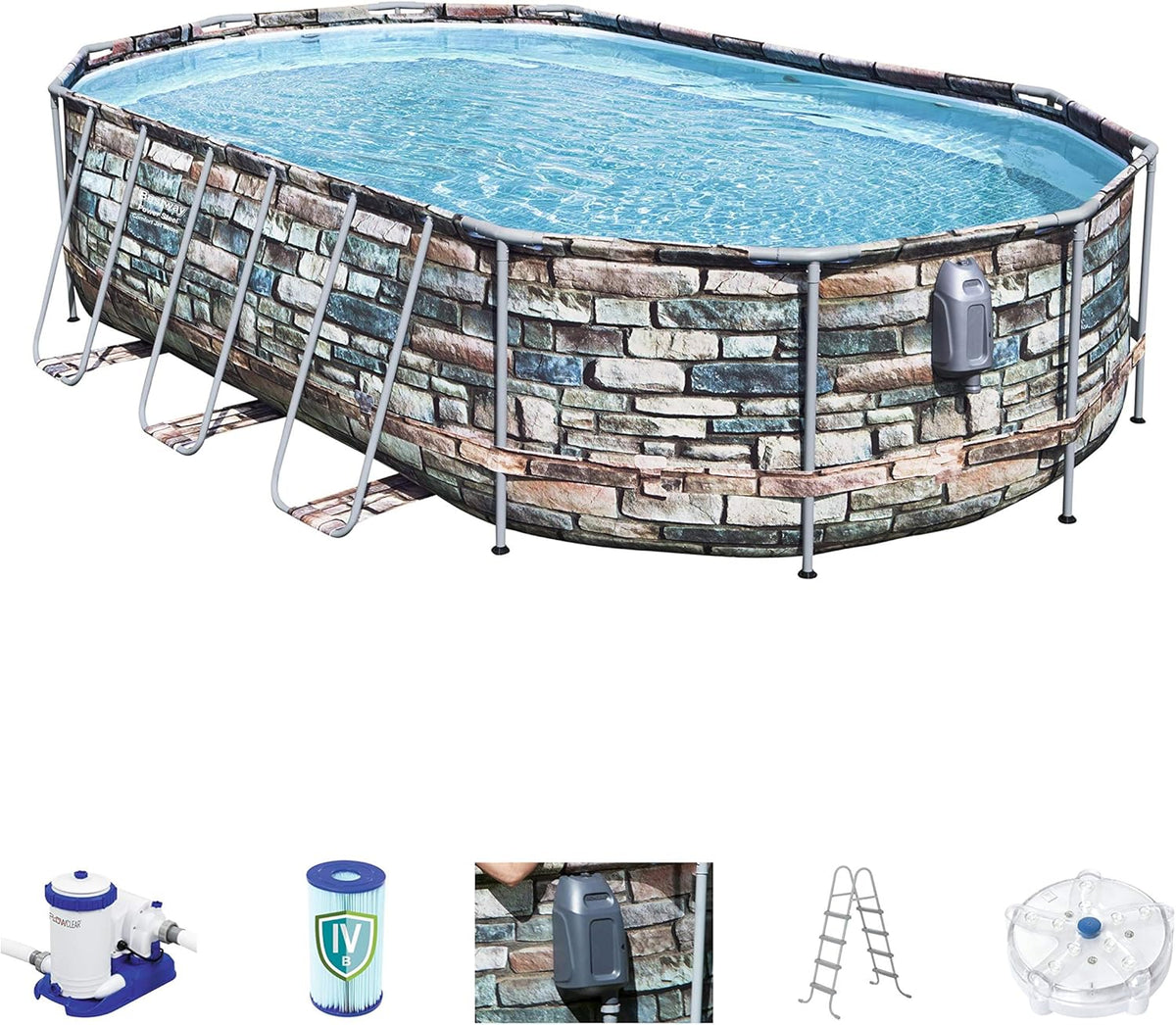 Piscina Desmontable Tubular Power Steel Oval Diseño Piedra 610 x 366 x 122 cm