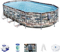 Piscina Desmontable Tubular Power Steel Oval Diseño Piedra 610 x 366 x 122 cm