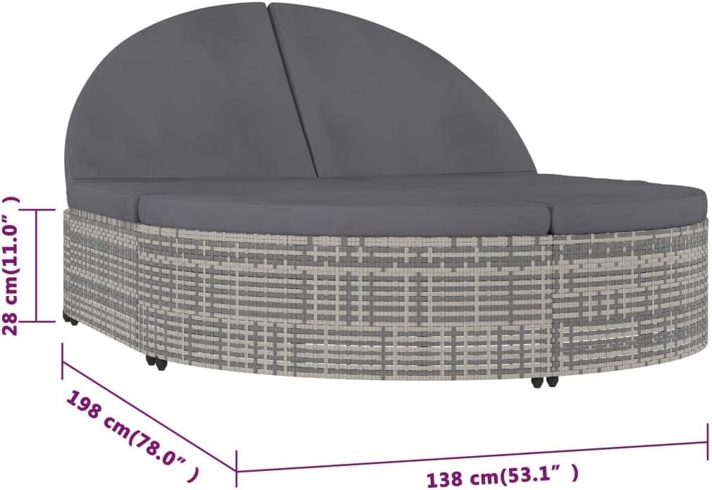 Tumbona para 2 Personas con Cojines ratán sintético Gris,Mobiliario,Muebles de jardín