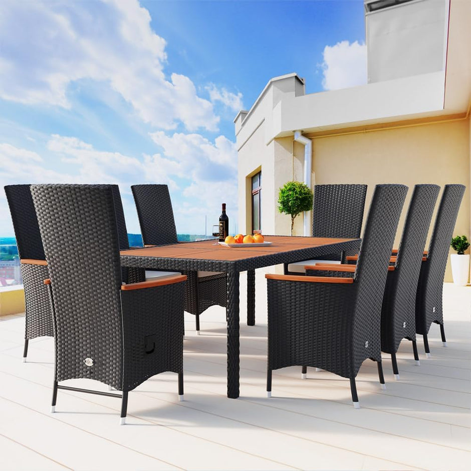 Muebles Exterior, Conjunto Comedor Jardín Mesa 8 Sillas Cojines 7 cm