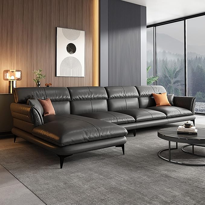 Sofá de piel en forma de L, sofá cama de 3 plazas con divan