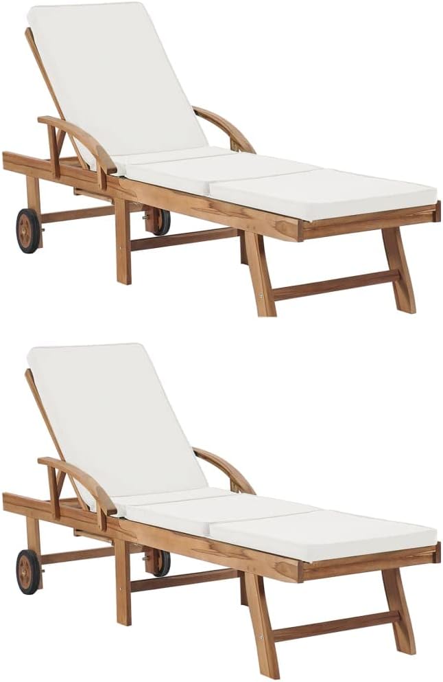 Tumbonas con cojín 2 uds Madera Maciza de Teca Crema Tumbonas Jardin Exterior