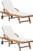 Tumbonas con cojín 2 uds Madera Maciza de Teca Crema Tumbonas Jardin Exterior