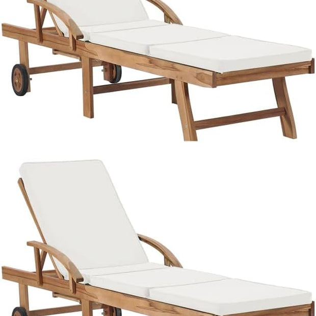 Tumbonas con cojín 2 uds Madera Maciza de Teca Crema Tumbonas Jardin Exterior