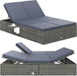 Tumbona Doble Jardín 200x115cm 2 Mesas Plegable Cojín Poliratán Resistente Intemperie 7 Posiciones Gris Antracita
