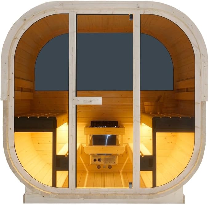Sauna exterior y cabina de infrarrojos para 6 personas, 210 × 180 × 210 cm, horno Harvia de 8 kW