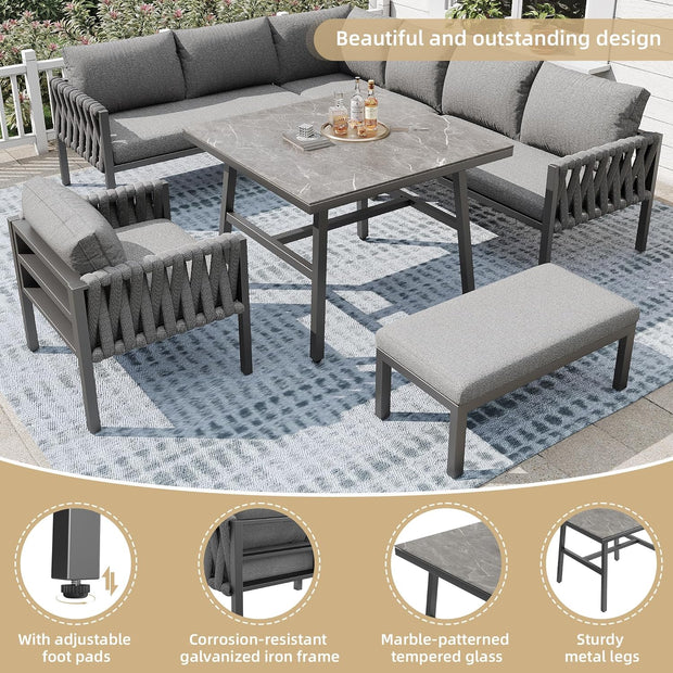 Juego de muebles de jardín de cuerda con estructura de hierro galvanizado