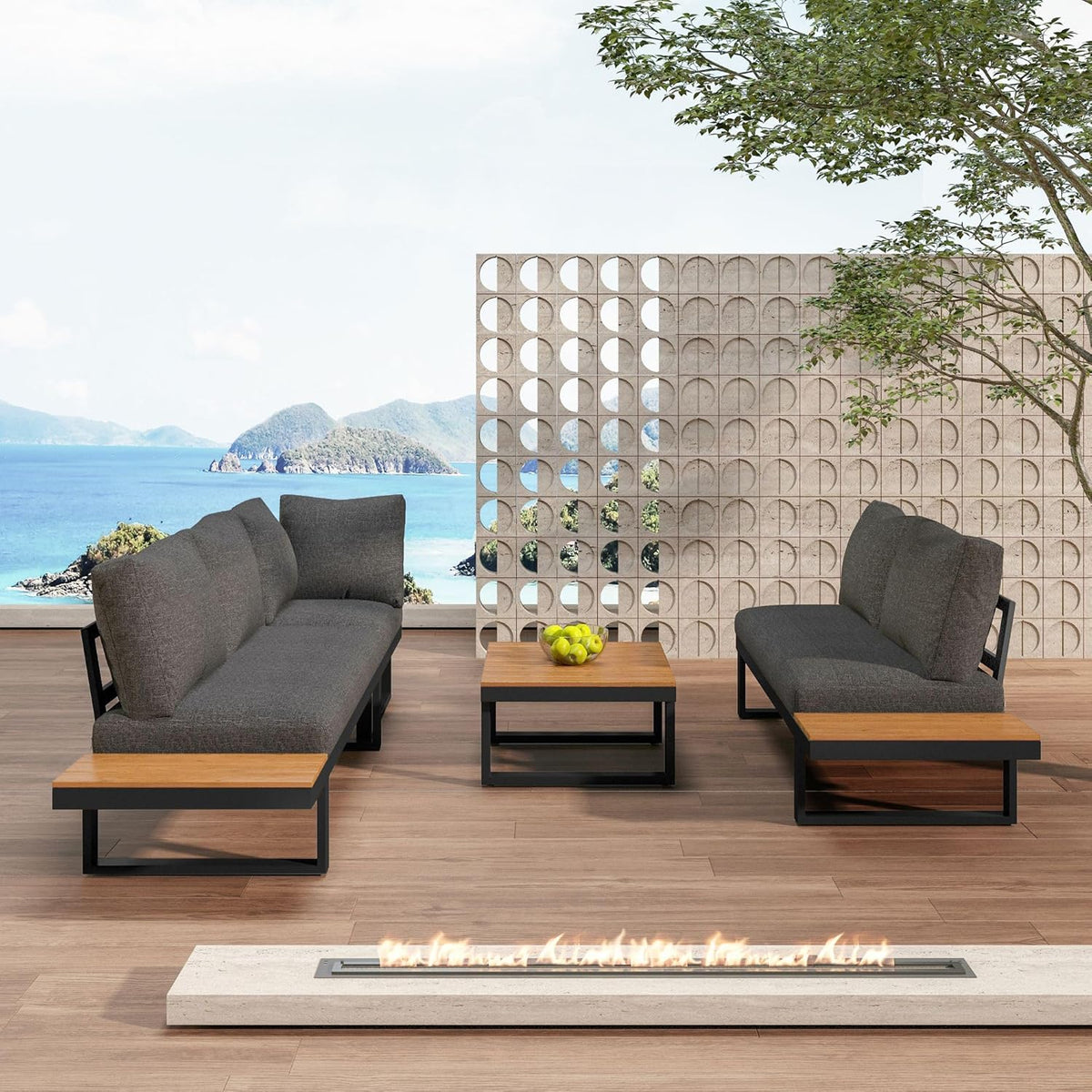 Jardin Exterior con Función Reclinable Ajustable y Respaldo Cómodo, Muebles Jardin Exterior 4 Piezas