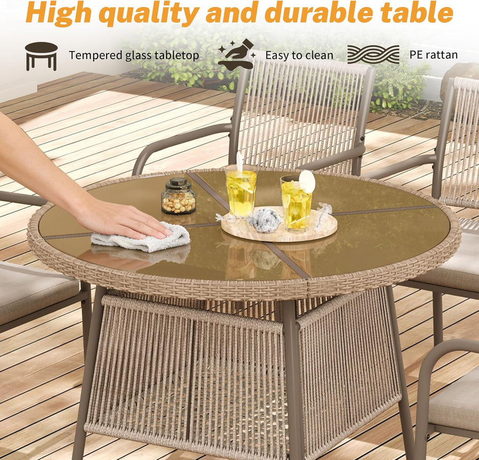 Conjunto Mesa y Sillas Jardin Muebles Jardin Exterior 5 Piezas con 4 Sillones y Tablab Redonda