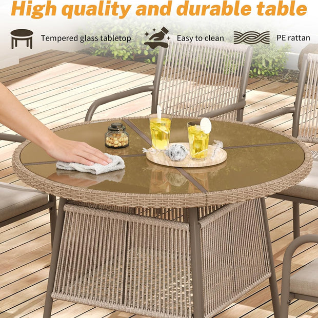 Conjunto Mesa y Sillas Jardin Muebles Jardin Exterior 5 Piezas con 4 Sillones y Tablab Redonda