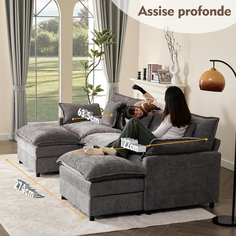 Sofá Modular en Forma de U,Set of sofá de Esquina de 3 plazas con Taburete