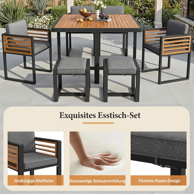 Juego de muebles de jardín, 6 sillas con mesa, muebles de terraza